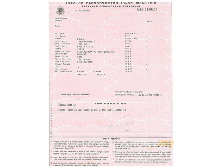 Jual Kereta Honda Insight 2012 Hybrid i-VTEC 1.3 di Selangor 