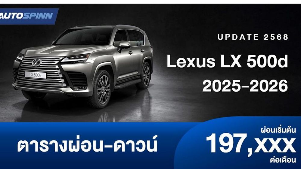 ตารางผ่อน Lexus LX 500d ขับเคลื่อนด้วยเครื่องยนต์ดีเซลเทอร์โบคู่ขนาด 3.3 ลิตร