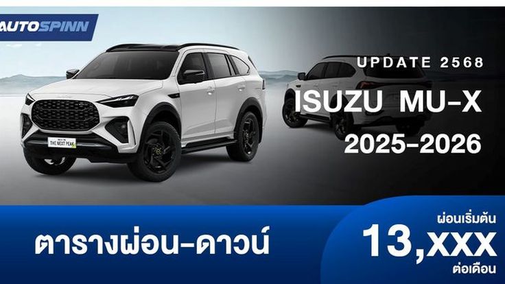 ตารางผ่อน ISUZU MU-X 2025-2026 เพิ่มออปชั่น ราคาเดิมทุกรุ่นย่อย