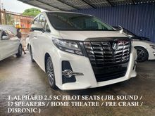 2015 Toyota Alphard 2.5 SC PILOT SEATS ** JBL SOUND / 17 SPEAKERS / PRE CRASH / HOME THEATRE / REAR ENTERTAINMENT ** FREE 5 YEAR WARRANTY **