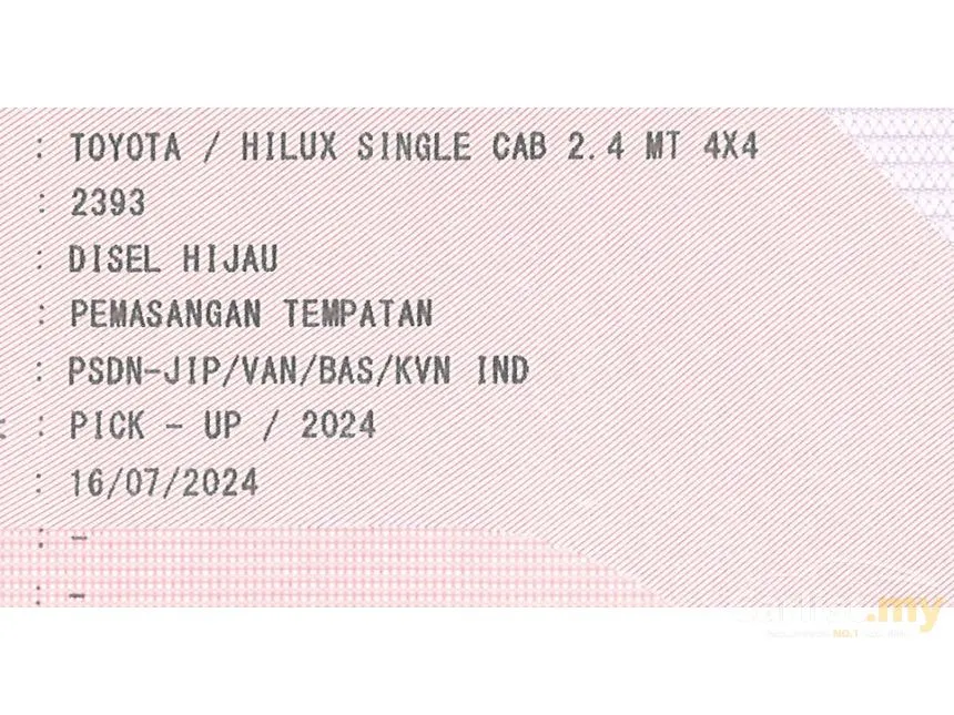2024 Toyota Hilux Single Cab Pickup