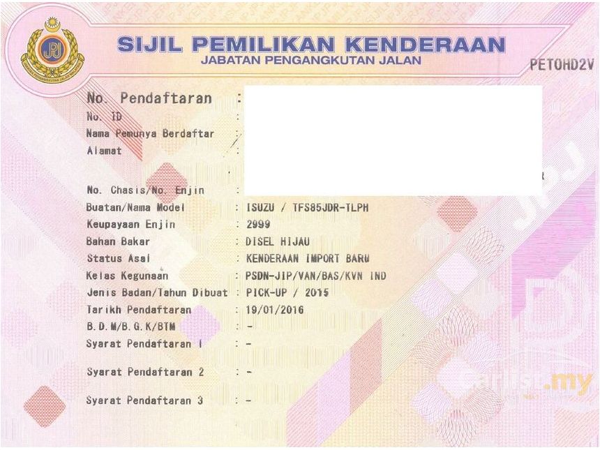 Sijil Pemilikan Kenderaan In English