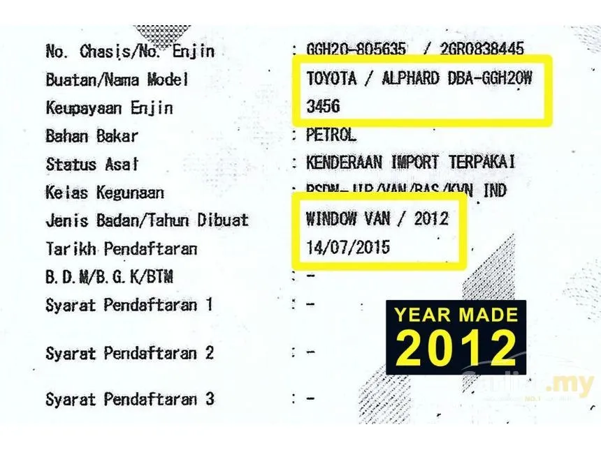 2012 Toyota Alphard G 350G L Package MPV