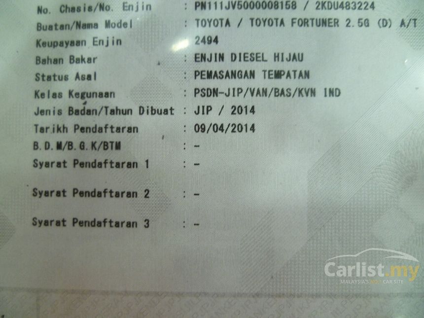 Toyota Fortuner 2015 G 2.5 in Selangor Automatic SUV 