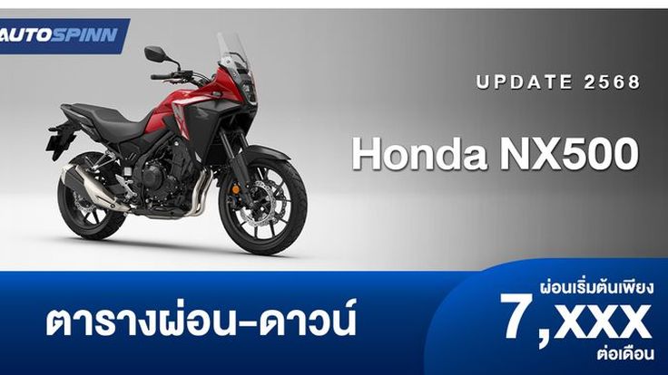 ตารางผ่อน ดาวน์ Honda NX500 เริ่ม 3,000 เศษ/เดือน