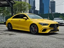 (Red AMG Bucket Seat) 2021 Mercedes-Benz AMG CLA45 2.0 S 4MATIC+ Coupe, Surround Camera, BSM, HUD, Wireless Charge, CLA45S, MB, 2022, Red Interior,
