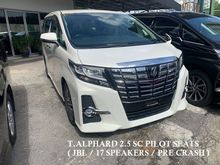 2015 Toyota Alphard 2.5 SC PILOT SEATS ** JBL SOUND / 17 SPEAKERS / PRE CRASH ** FREE 5 YEAR WARRANTY ** FREE SMART TAG **