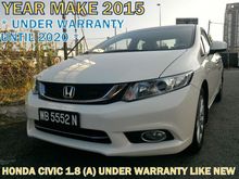 2015 Honda Civic 1.8 (A) FREE ACCIDENT UNDER WARRANTY UNTIL 2020