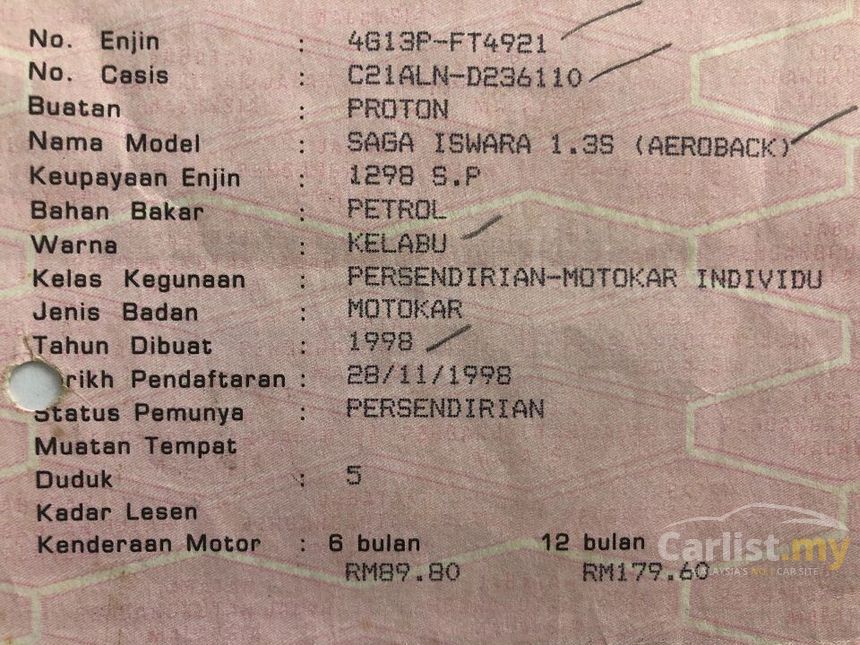 Used 1998 Proton Saga Iswara 1.3 S (M) HB Hatchback One Owner OTR 4500 ...