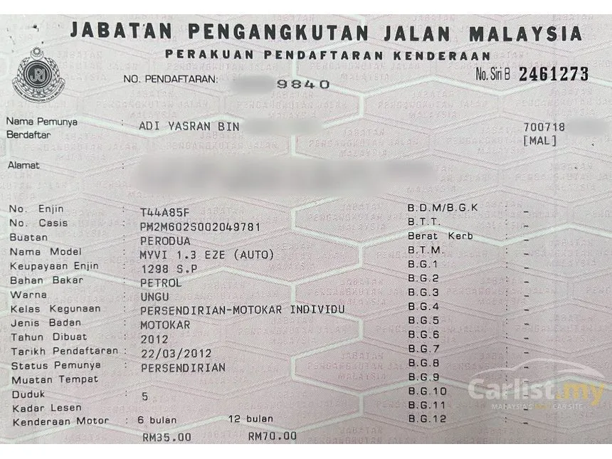 2012 Perodua Myvi Elegance Hatchback